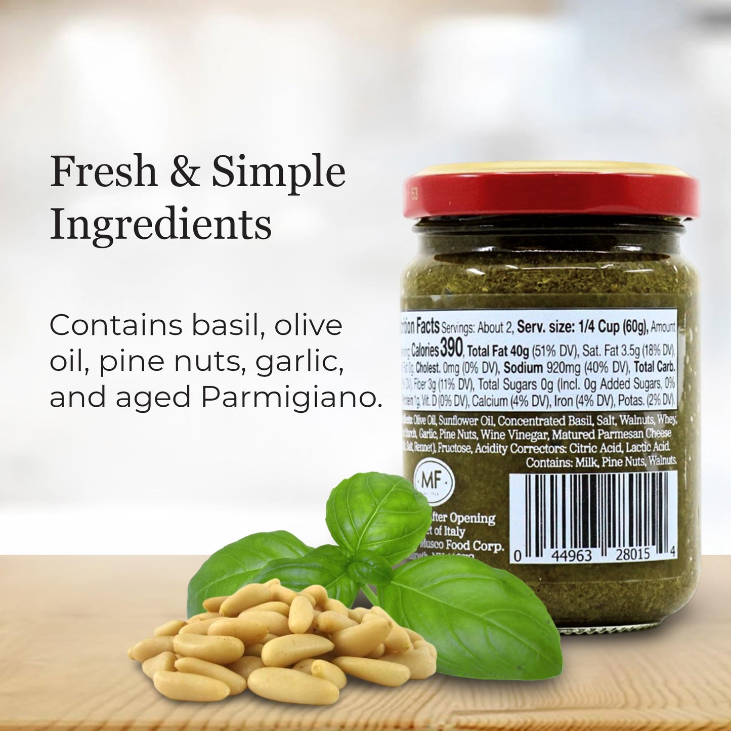 Vantia Green Pesto Sauce 4.7 oz Jar - Imported Italian Basil Pesto with Olive Oil, Pine Nuts & Cheese, Ready-to-Use Sauce for Pasta, Sandwiches