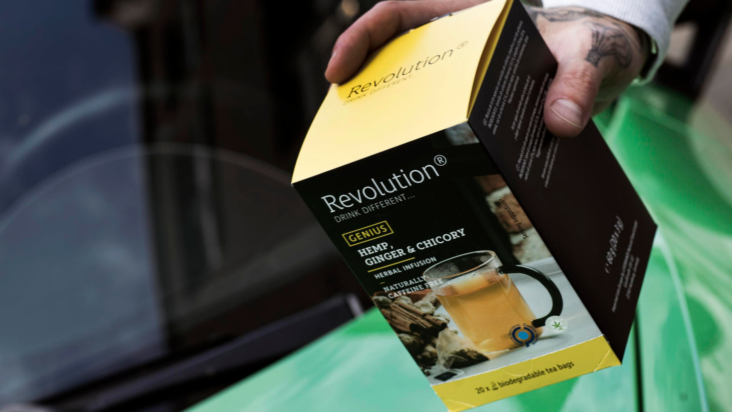Revolution Tea GENIUS Hemp, Ginger & Chicory Hemp Tea - Energizing Blend with a Kick