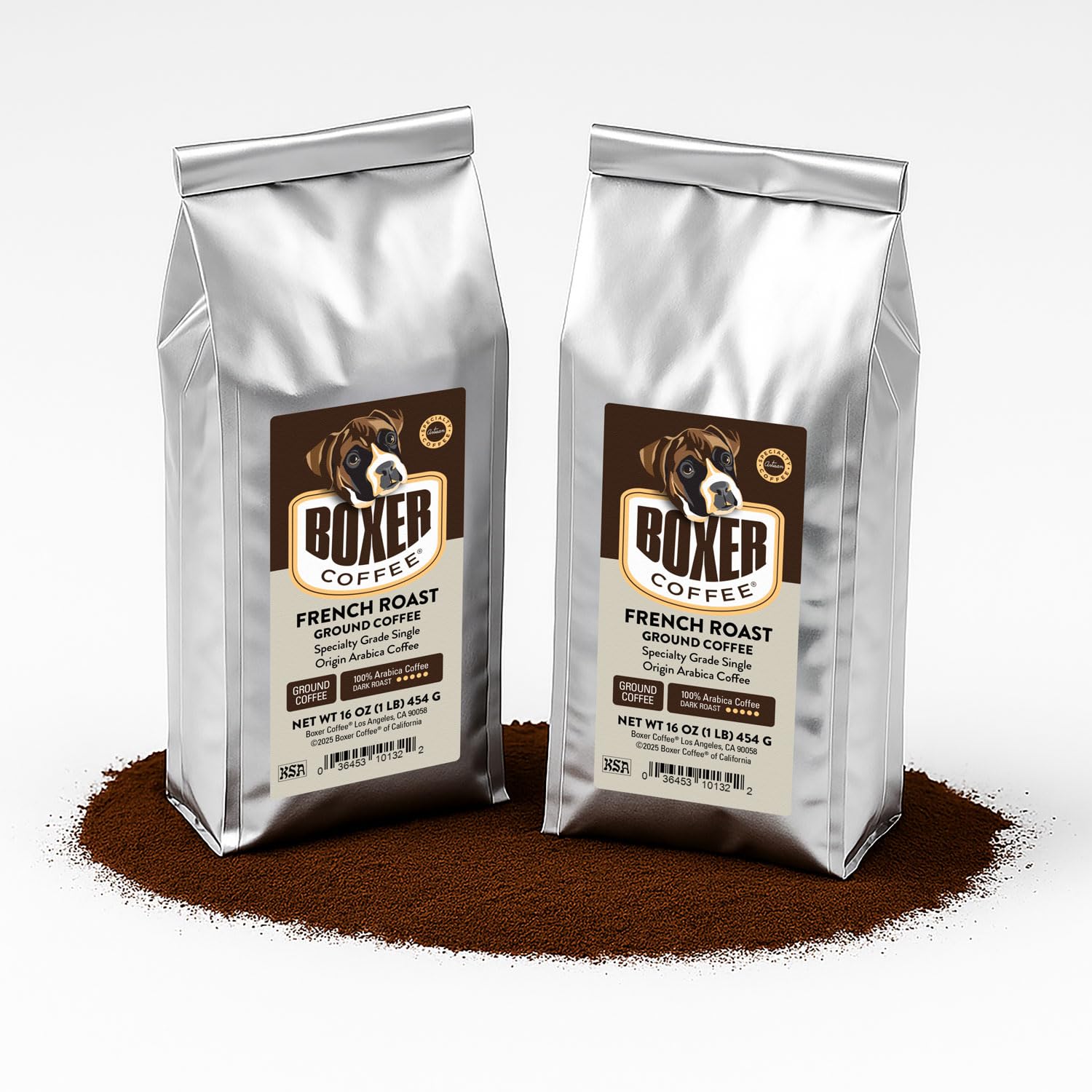 Boxer Coffee Dark Roast French Roast Ground Coffee - Specialty Grade Single Origin Arabica - 2 Pack (1 lb Each, Total 2 lbs)
