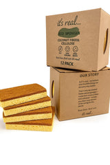 Eco Sponges - Coconut & Cellulose Kitchen Sponges, Biodegradable, Compostable, Plastic-Free Cleaning Scrubbers (12 Pack)