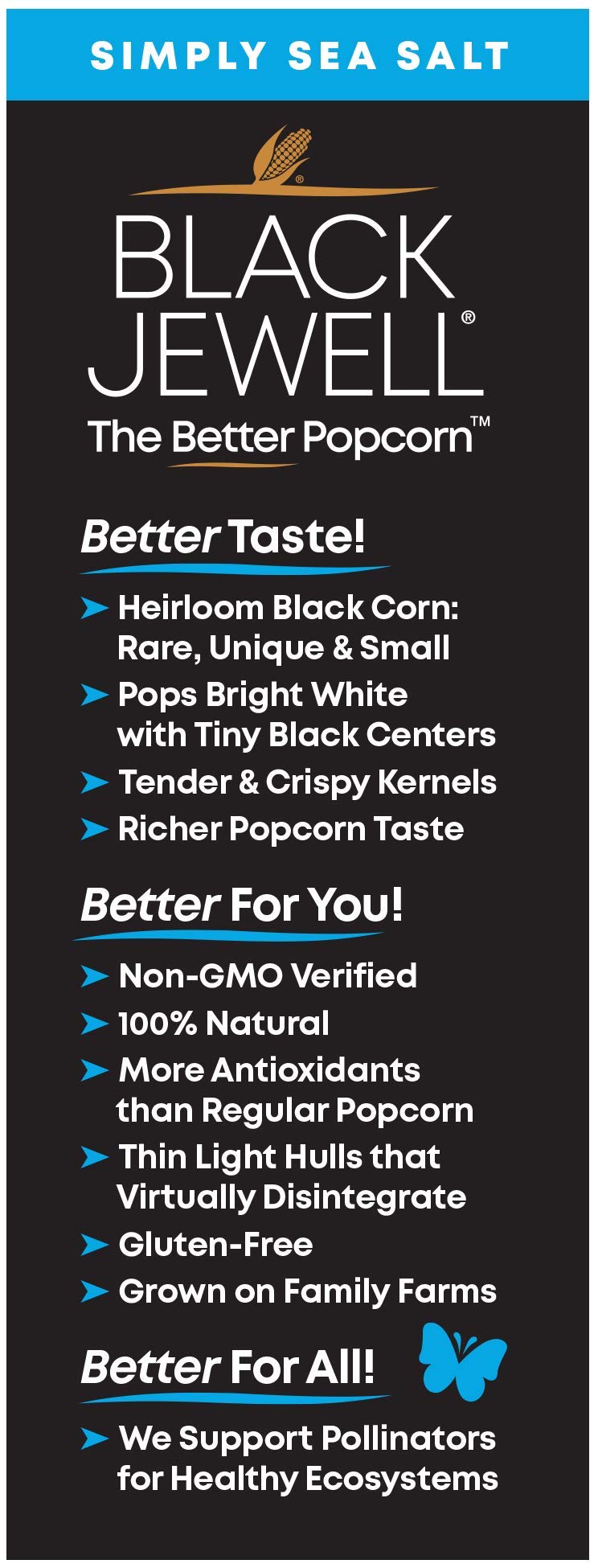 Black Jewell Simply Sea Salt Popped Popcorn, Gourmet Specialty Popcorn, 4.5 Ounces (Pack of 3)