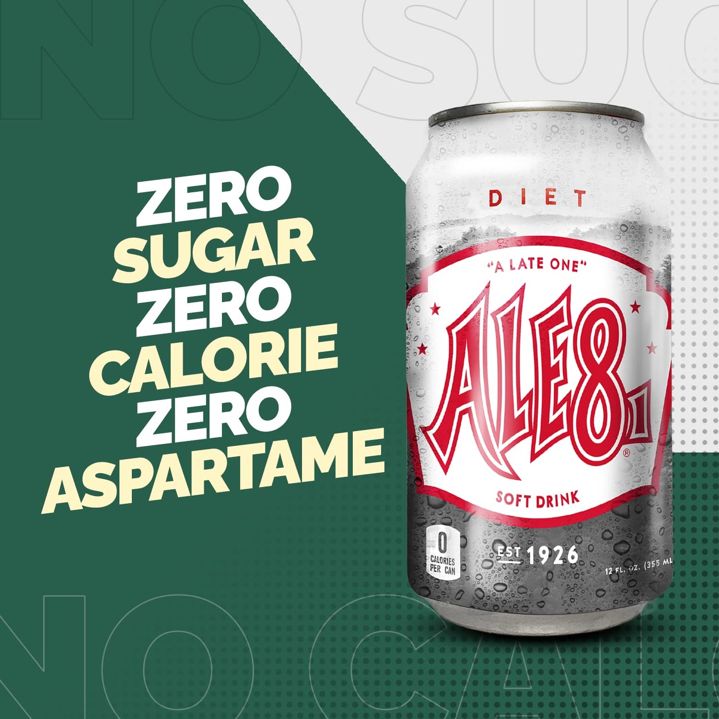 Ale 8 One Ginger Ale Soda with a Caffeine Kick & Hint of Citrus - Original Flavor - Zero Sugar - 12 Pack, Case of 12 Oz Cans - Sugar Free Ginger Soft