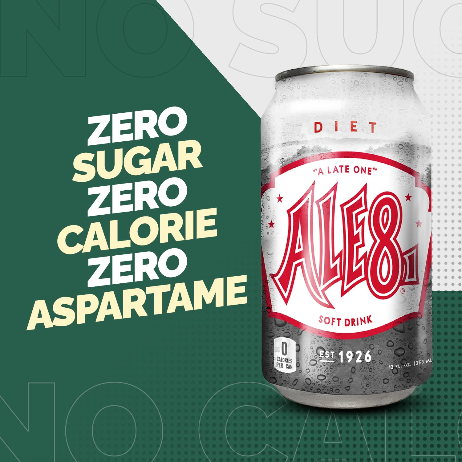 Ale 8 One Ginger Ale Soda with a Caffeine Kick & Hint of Citrus - Original Flavor - Zero Sugar - 12 Pack, Case of 12 Oz Cans - Sugar Free Ginger Soft