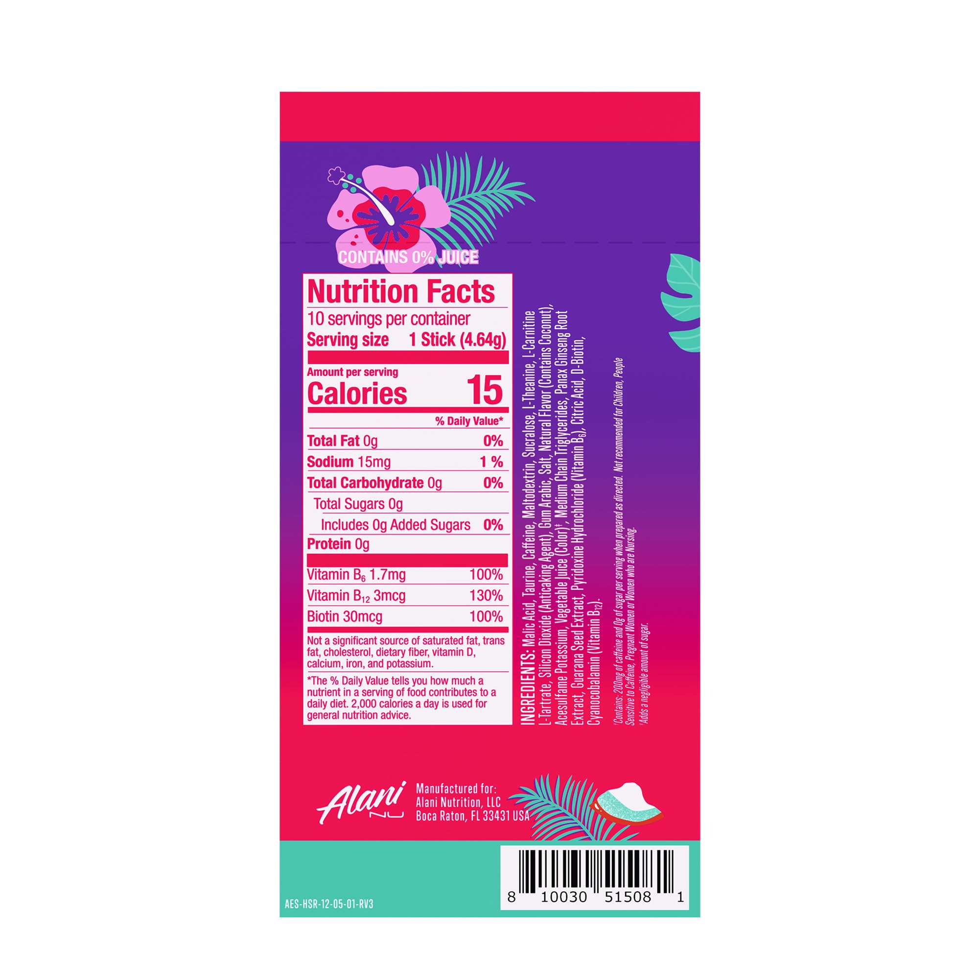Alani Nu HAWAIIAN SHAVED ICE, Energy Sticks Drink Powder, 200mg Caffeine, Pre Workout Performance with Antioxidants, On-The-Go Drink Mix, Biotin, B