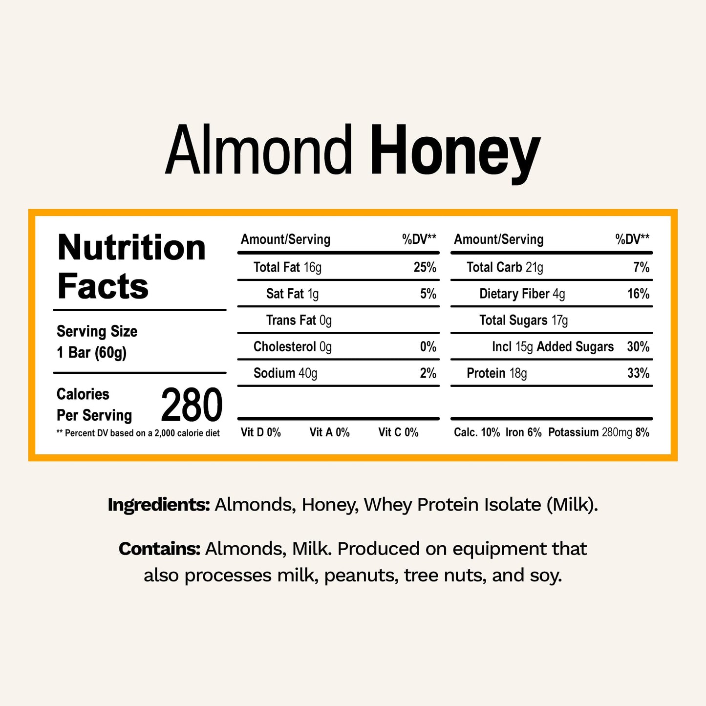 Rise Breakfast Whey Protein Bars Almond Honey, 18g Protein, 2.01 oz (12 Pack)