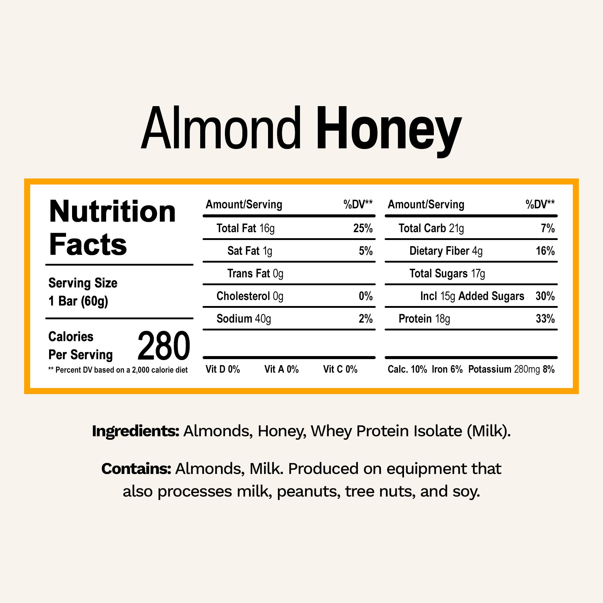 Rise Breakfast Whey Protein Bars Almond Honey, 18g Protein, 2.01 oz (12 Pack)