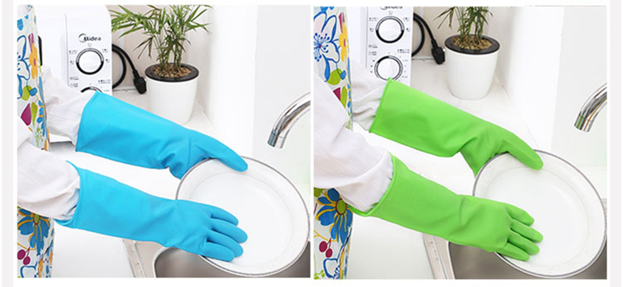 Guzon 4 Pair Waterproof Reusable Dishwashing Nitrile Gloves for Car-washing Laundry Household Cleaning Medium