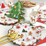 Christmas Disposable Dinnerware Set - Serves 16 - Holiday Party Supplies with Paper Plates, Cups, Napkins, Straws, Gold Cutlery for Christmas, Winter