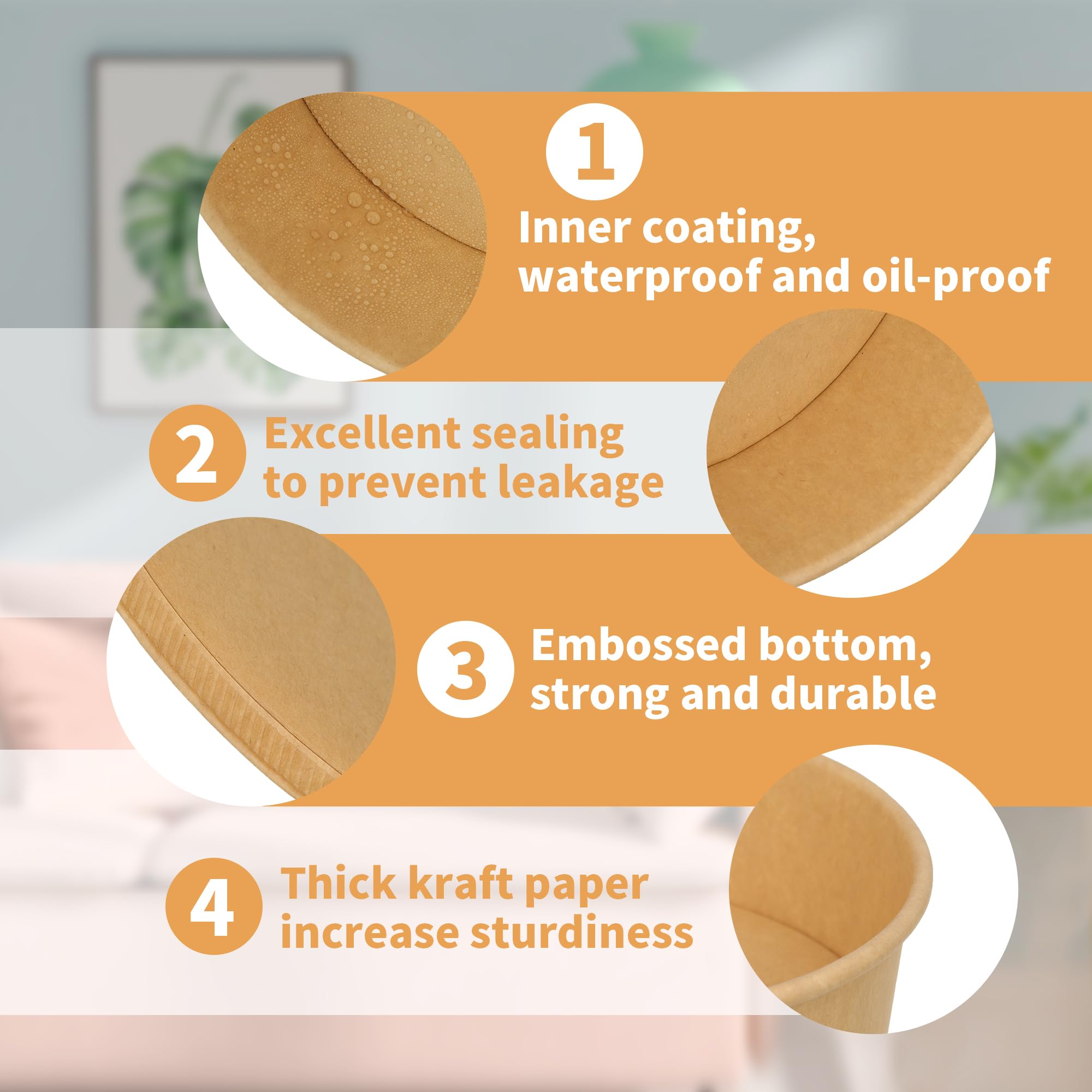 GHEIR 100 Pack 20 oz Disposable Bowls with Lids, Kraft Paper Salad Bowls with Lids, Paper Soup Bowls Food Container for Cold/Hot Food or Takeout