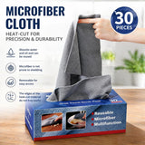 BIBWLD Gray Microfiber Cleaning Cloths, 30 Pack Reusable Washable Microfiber Towels with Dispenser Box, Lint-Free Shop Rags for Car, Automotive, Home