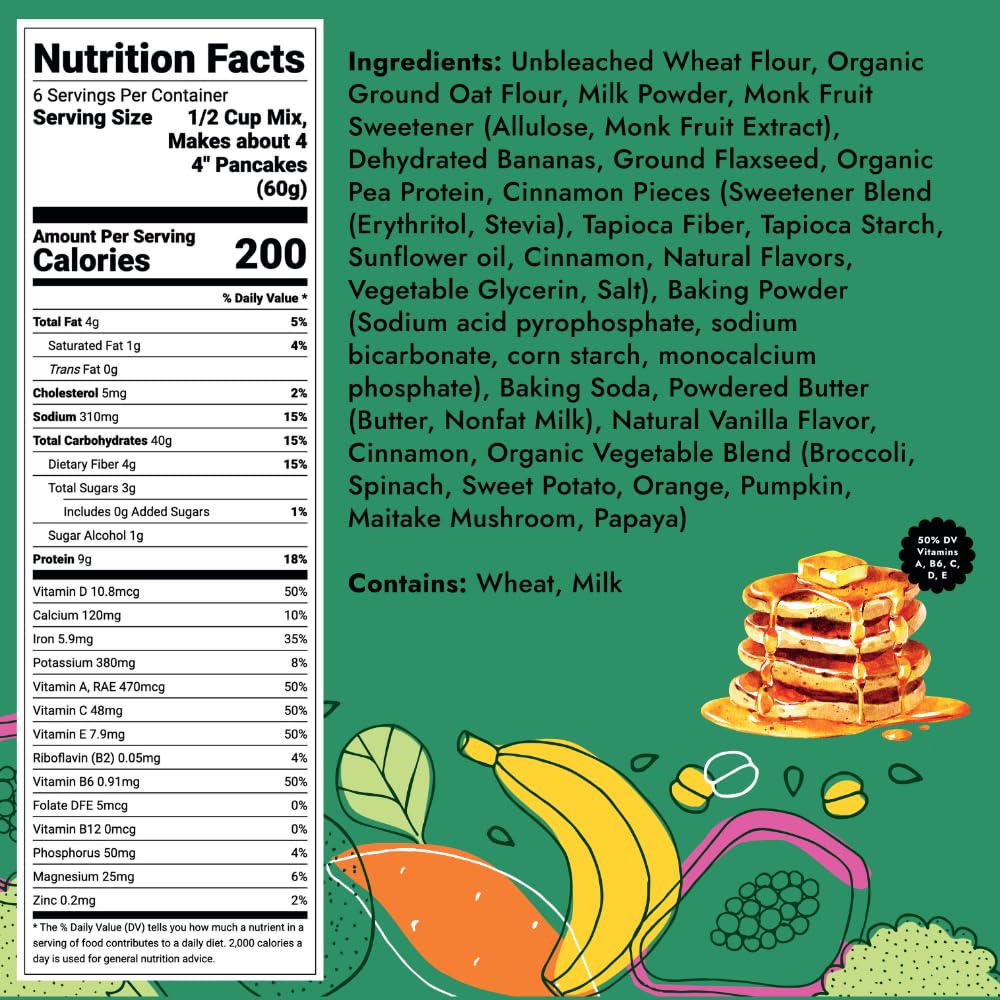 Hidden Foods Cinnamon Churro Pancake and Waffle Mix 2-Pack, High in Protein & Fiber with Hidden Fruits, Vegetables & Vitamins - Thick and Fluffy made with Oats & Flaxseed - Just Add Water