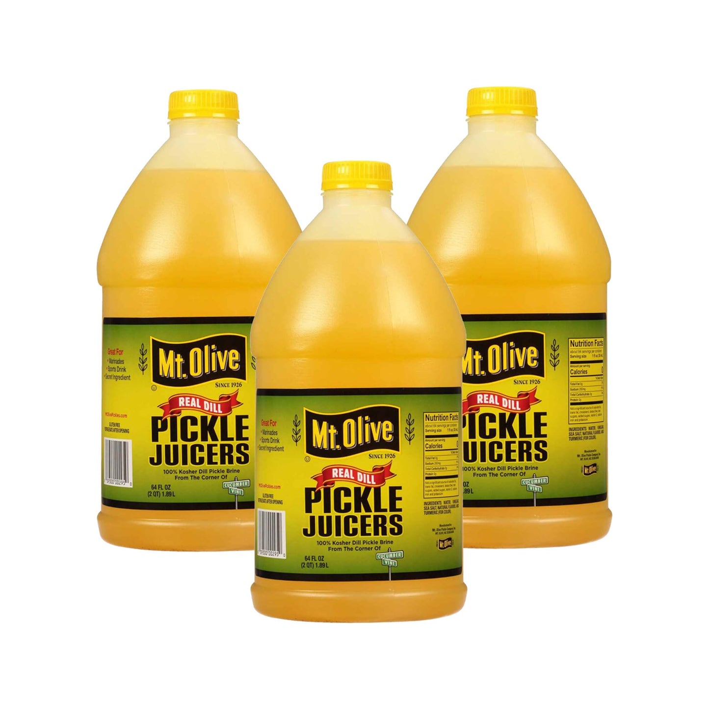 Mt. Olive Pickle Juice, Kosher Dill Pickle Brine, 64 Oz (Pack of 3)