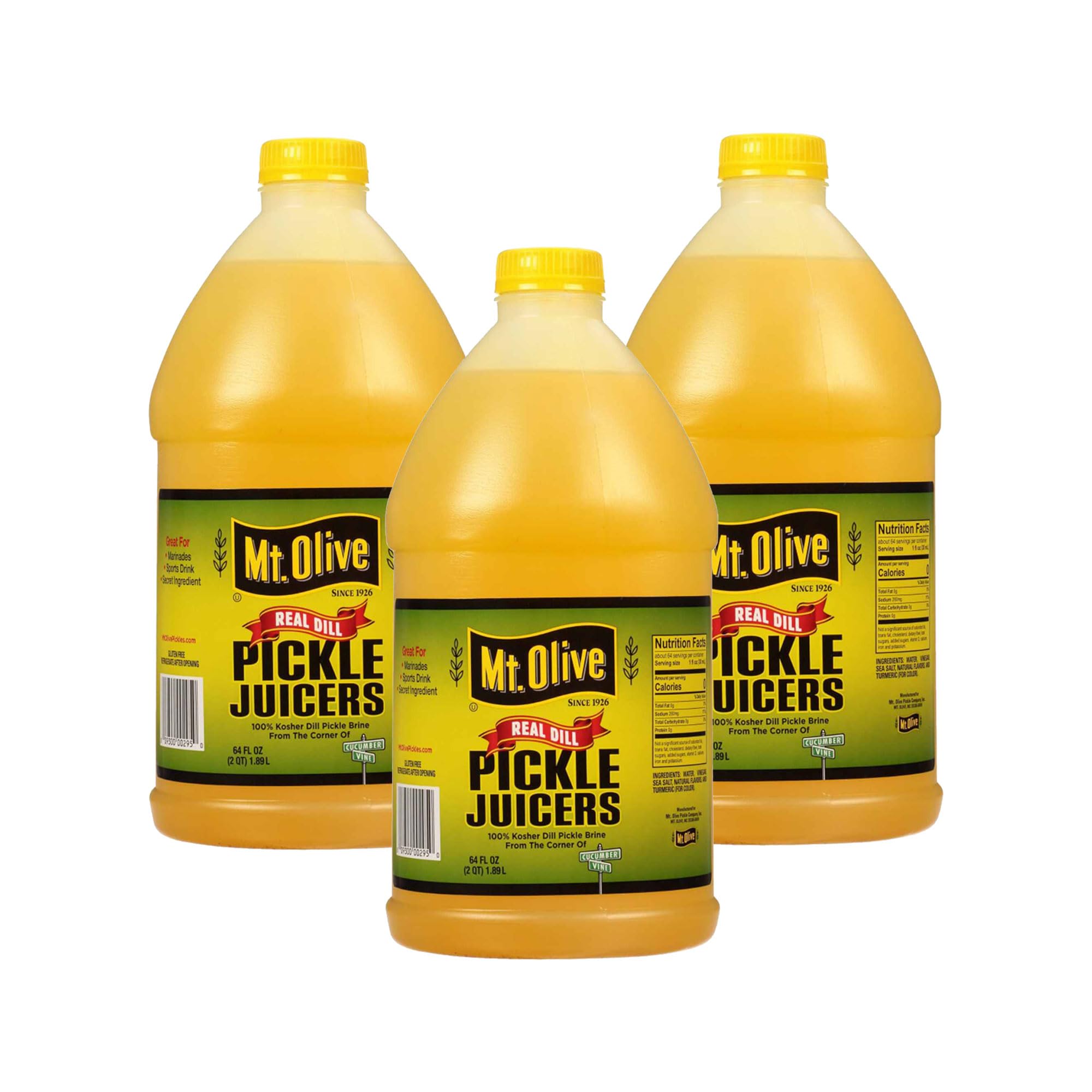 Mt. Olive Pickle Juice, Kosher Dill Pickle Brine, 64 Oz (Pack of 3)