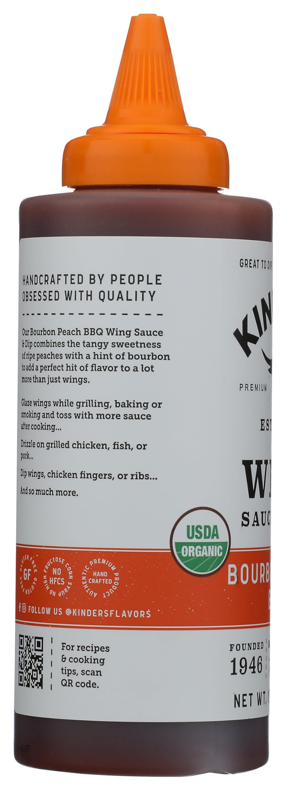 Kinders Organic Bourbon Peach BBQ Wing Sauce, 15.2 OZ