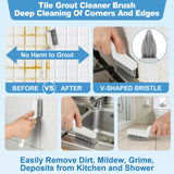 JiedHiur 11Pcs V-Shaped Grout Cleaning Brush Set, with Stiff Bristles Crevice Cleaning Brush and Steel Scraper, Deep Cleaning Supplies for Cleaning
