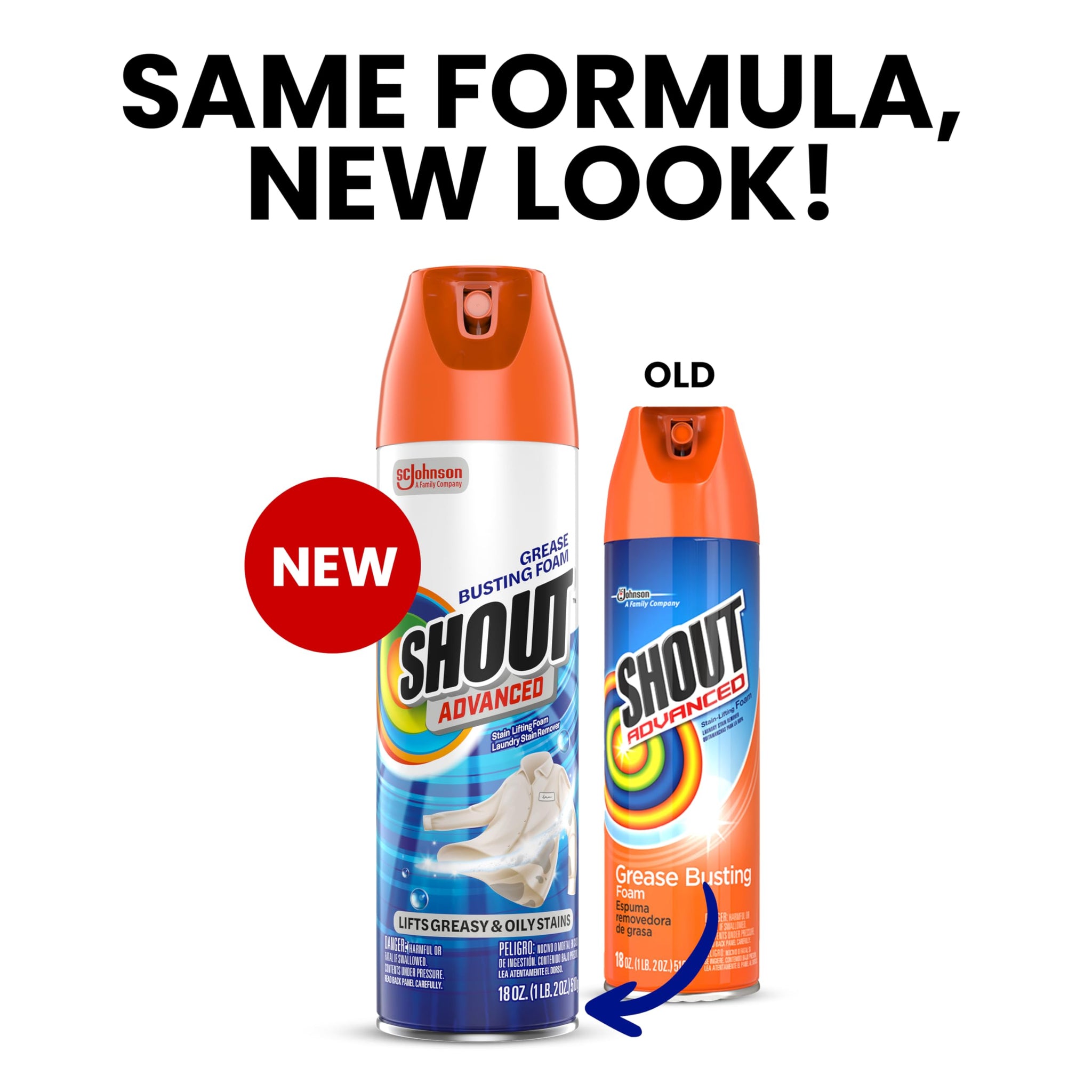 Shout Advanced Grease Busting Foam, Laundry Stain Remover, Oil and Grease Stain Remover for Clothes Laundry; Works on motor oil, bike grease, cooking
