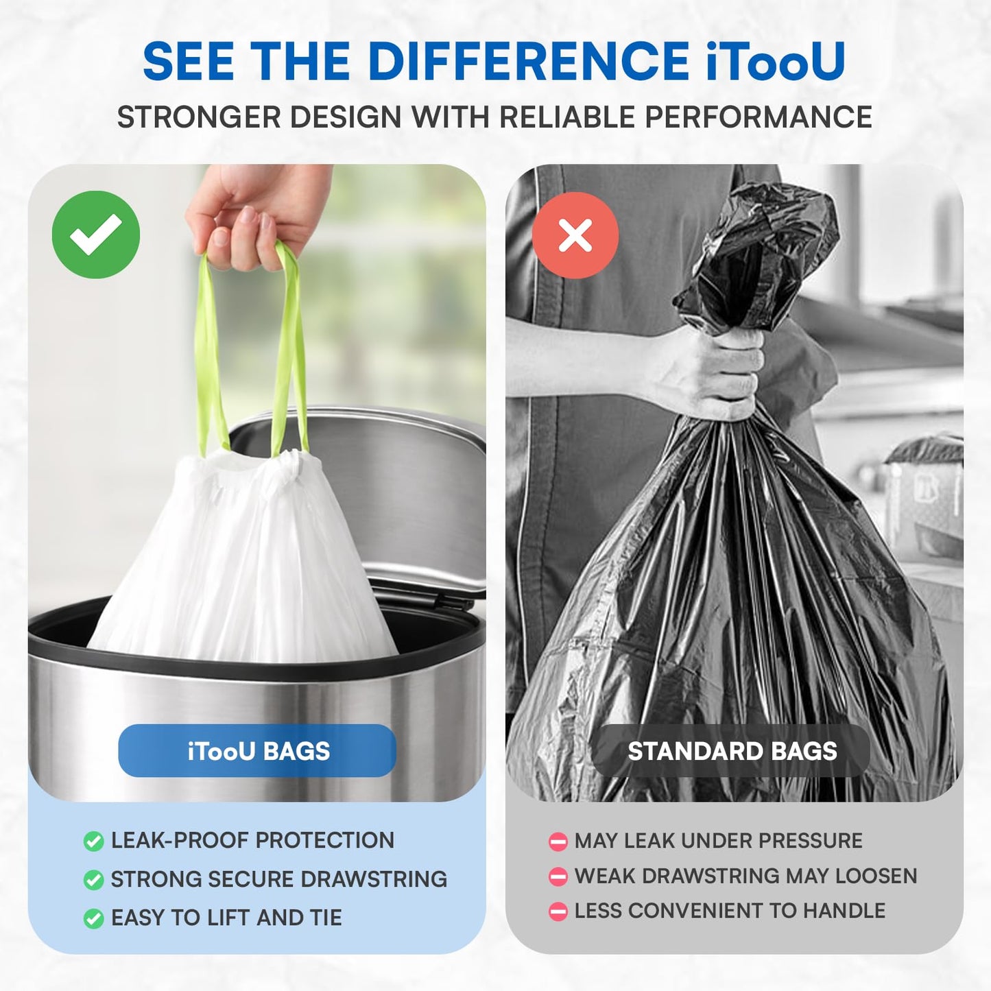 13 Gallon Drawstring Trash Bags 120 Count Leakproof, Strong Durable, Pre-separated Garbage Bags | Easy Handling, Heavy-Duty, Waste Bag for House