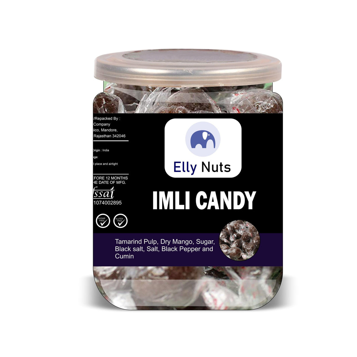 ELLY NUTS Imli Candy 500 Gram Airtight Container