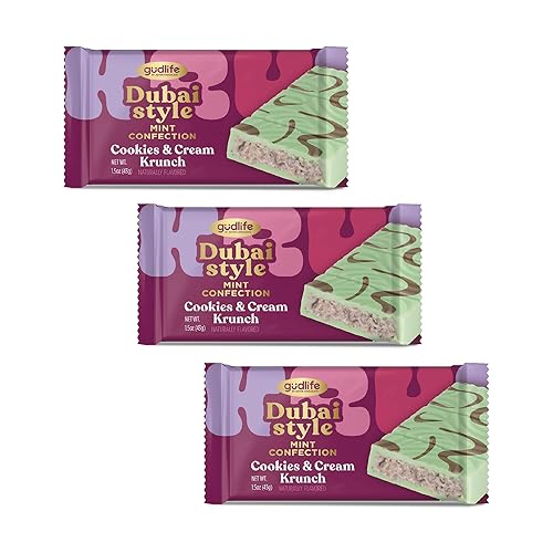 Gudlife Dubai Chocolate Mint 3-Pack | Refreshing Mint Cookies & Cream with Crunchy Cookies in White Chocolate Candy | Gourmet Dubai-Inspired Bites | 3