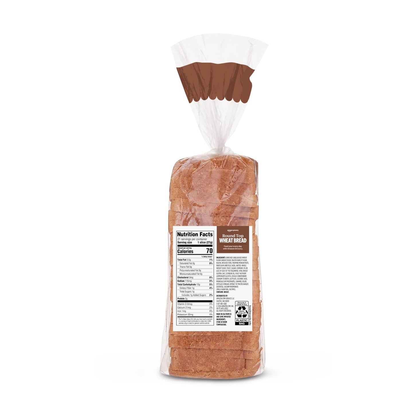 Amazon Grocery, Round Top Wheat Bread, 20 Oz