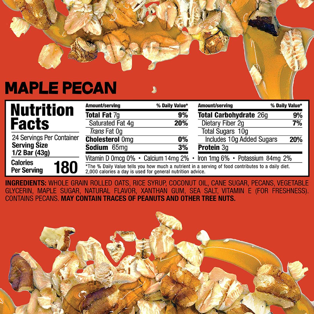 Bobo's Maple Pecan Oat Bars, Simple Ingredients, Whole Grain Oats, Plant Based, Gluten Free Breakfast Bars, Non-GMO, Healthy Snacks for Adults & Kids