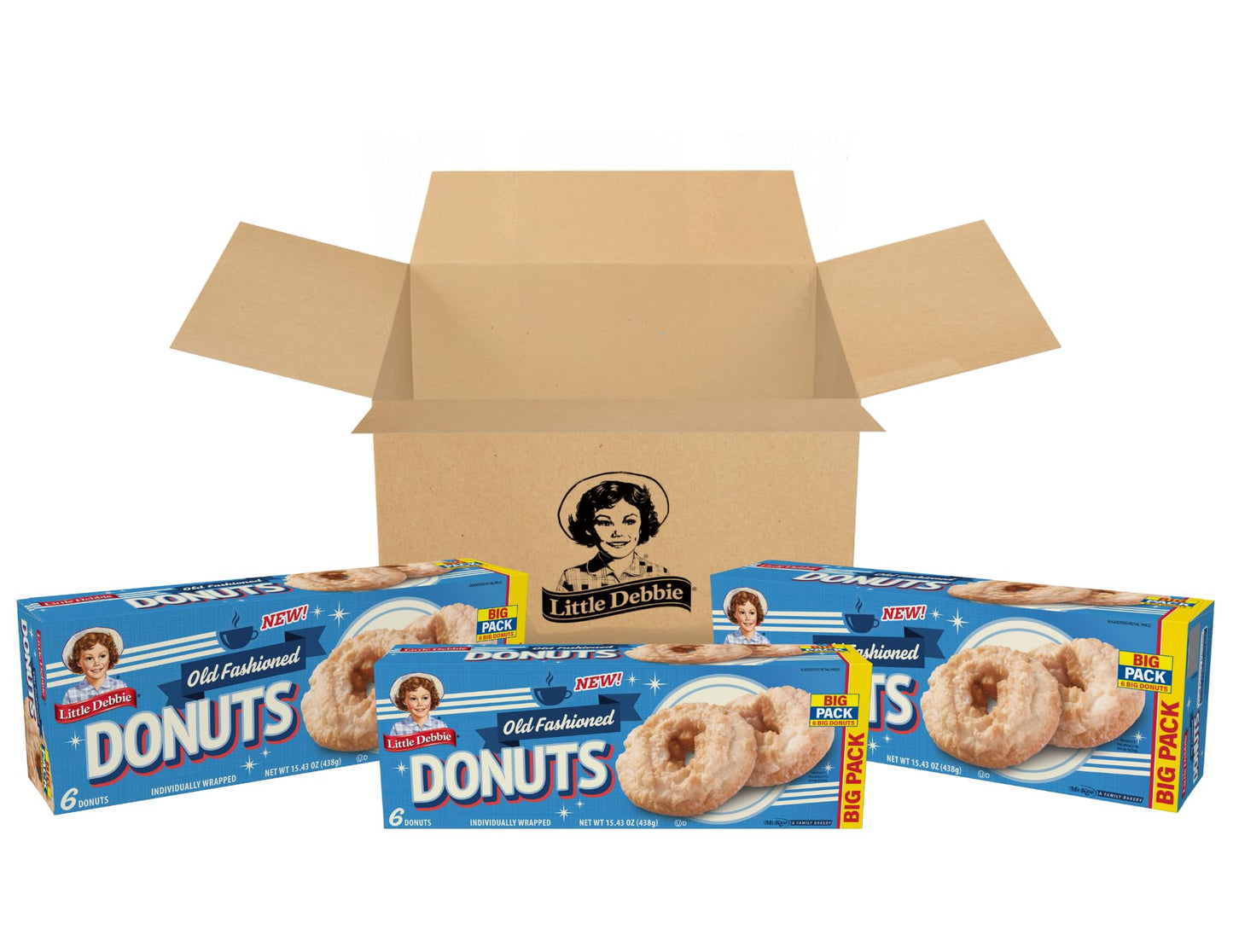 Little Debbie Old Fashioned Donut Big Packs, 18 Individually Wrapped Donuts (3 Boxes)