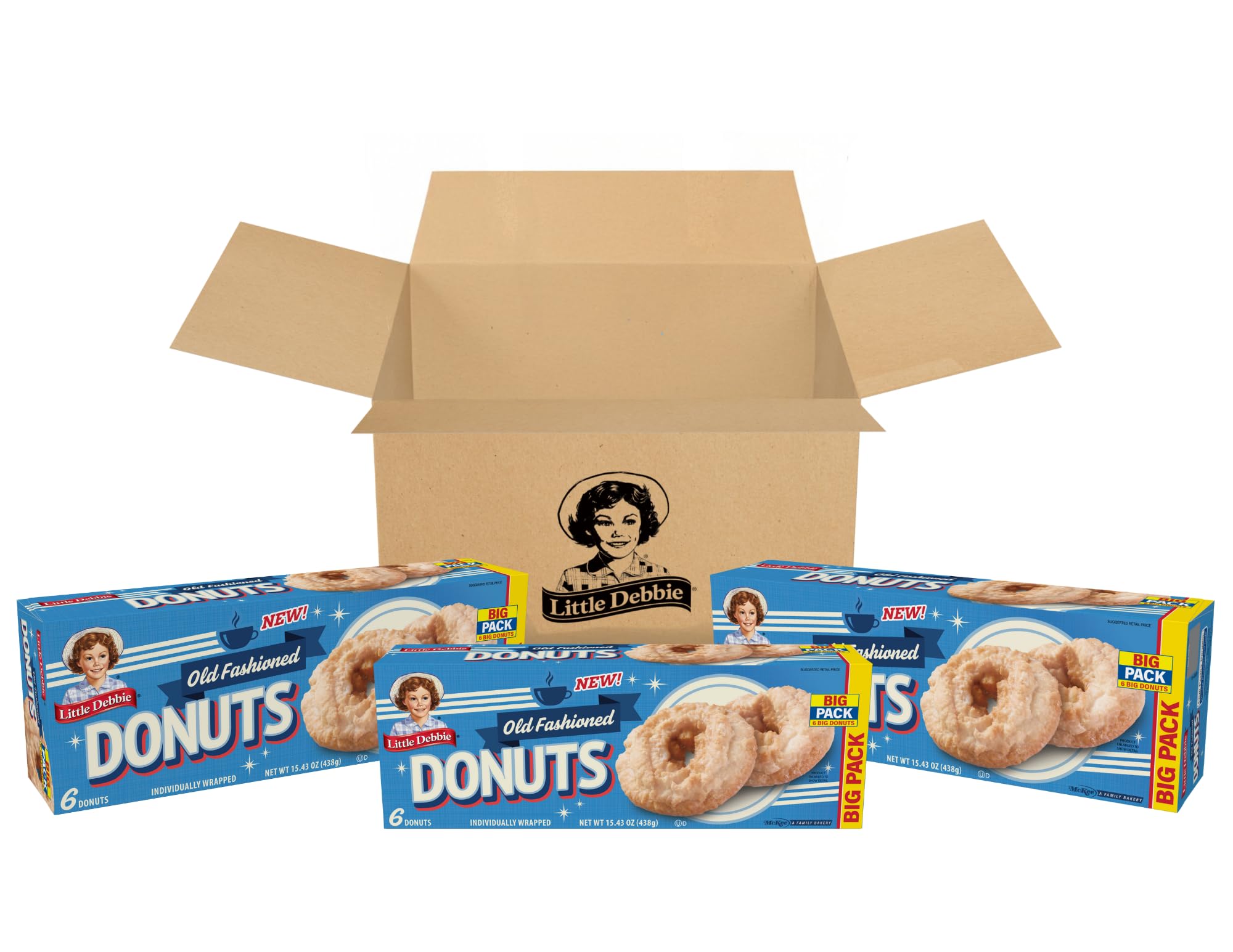 Little Debbie Old Fashioned Donut Big Packs, 18 Individually Wrapped Donuts (3 Boxes)
