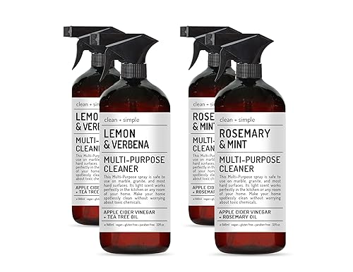Clean + Simple Multi Purpose Cleaners | With Apple Cider Vineager, Rosemary, And Tea Tree Oil | Set of 4 32oz bottles | Home and Body Company
