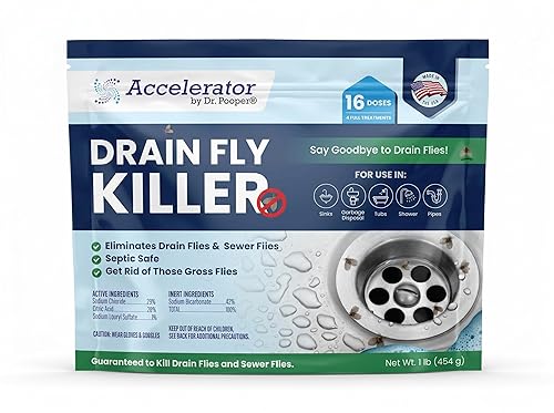 Drain Fly Killer Powder - Eliminates Drain Flies & Sewer Flies in Drains, Sinks, Showers - Fast-Acting Treatment - Septic Safe & Made in USA
