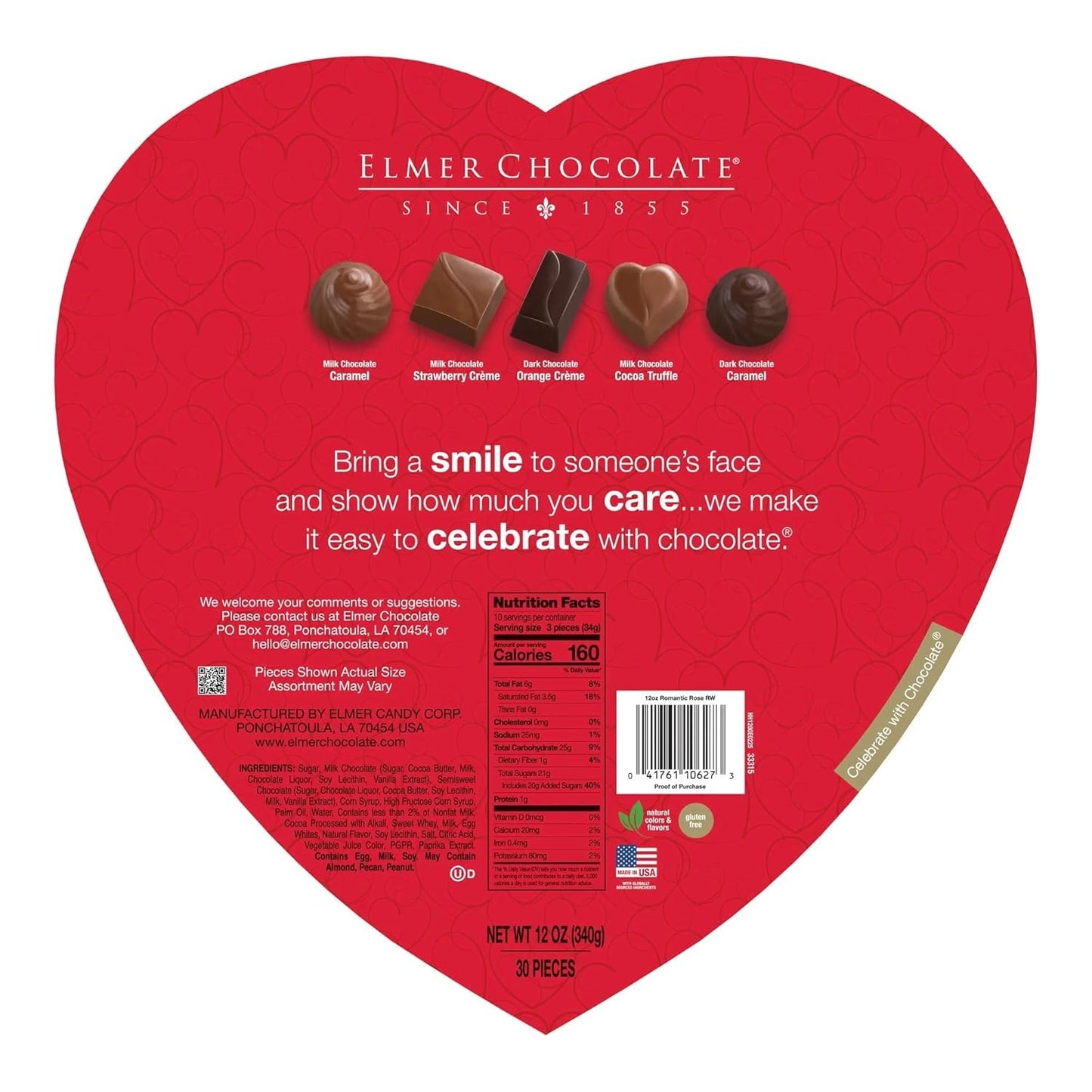 Elmer Chocolate Heart Shaped Box - 12 oz - 30 Pieces - Perfect for Valentine's Day and Giving to that Special Someone