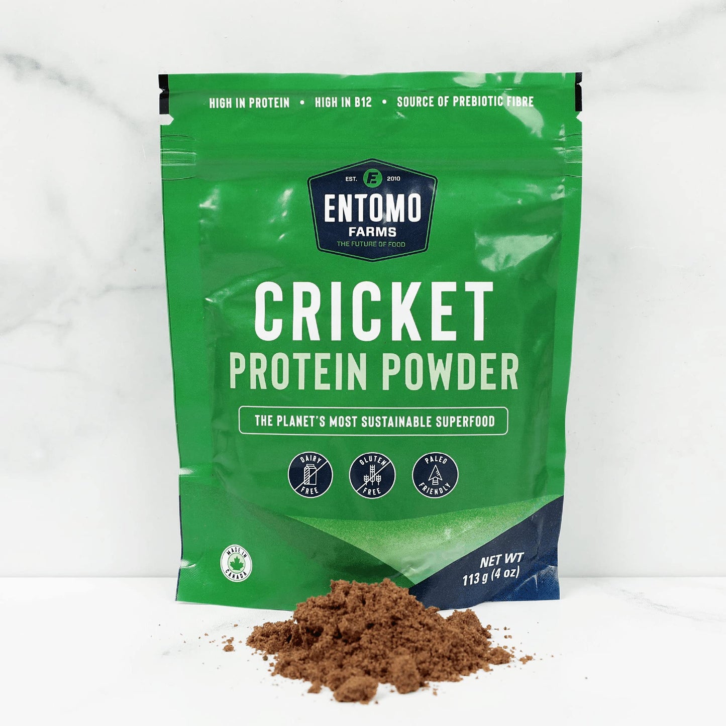 Entomo Farms Cricket Powder ?113g Bag (4 oz) ? Pure Canadian Cricket Flour | Complete Protein | Whole Food, 100% Ground Crickets, No Fillers