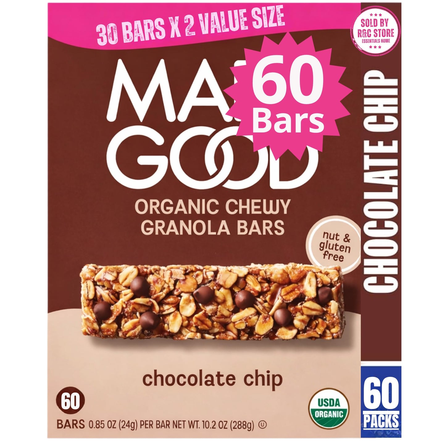 Made_Goods Chocolate Chip Granola Bars 60 Count | Chocolate Drizzled, Chocolate chip Flavor | Gluten Free | Nut Free | Organic Snacks, 0.85 oz Each by