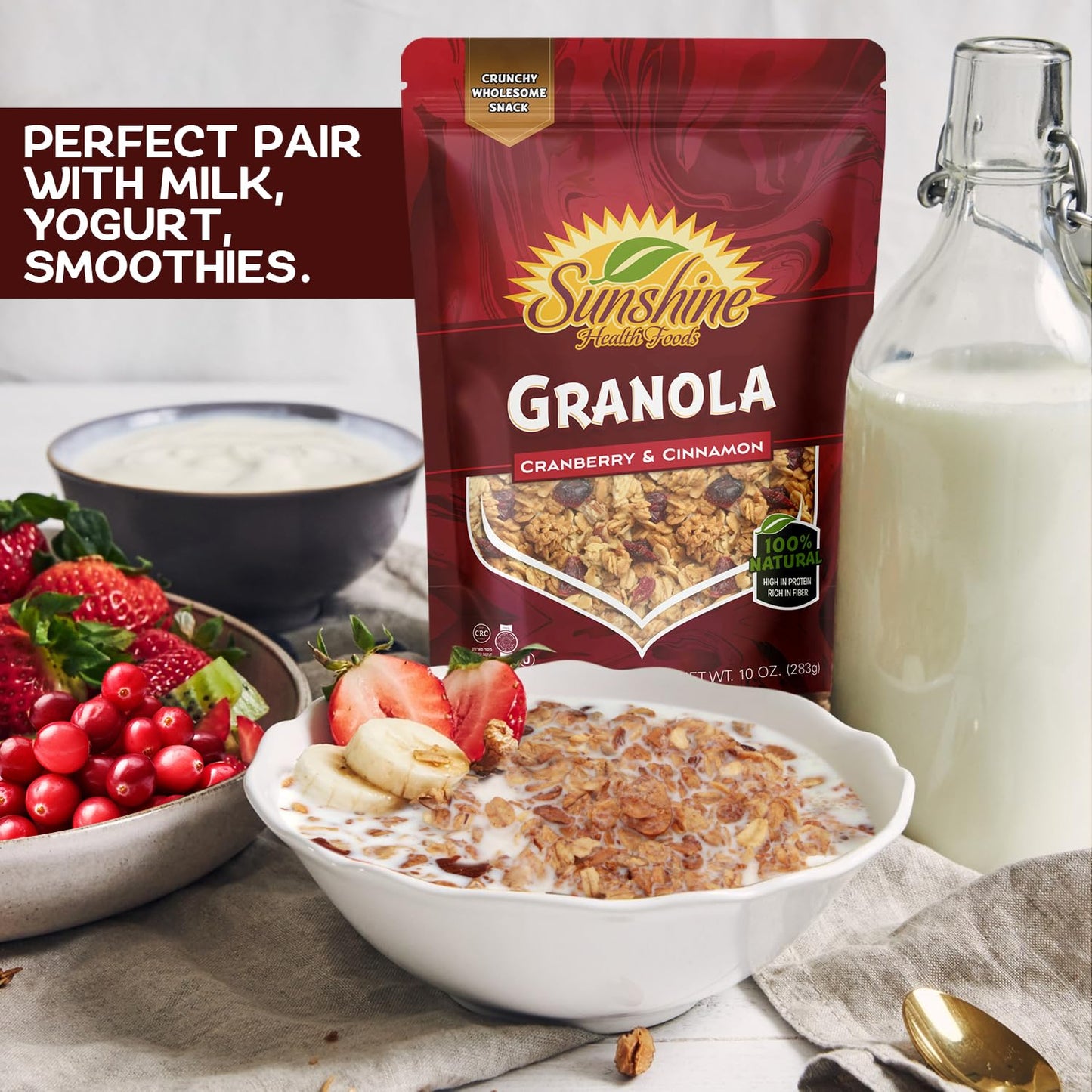 Healthy Granola Cereal, Delightfully Crunchy Granola Cranberry and Cinnamon Flavor, Ideal Granola for Yogurt or Enjoy with Milk, Perfect Granola