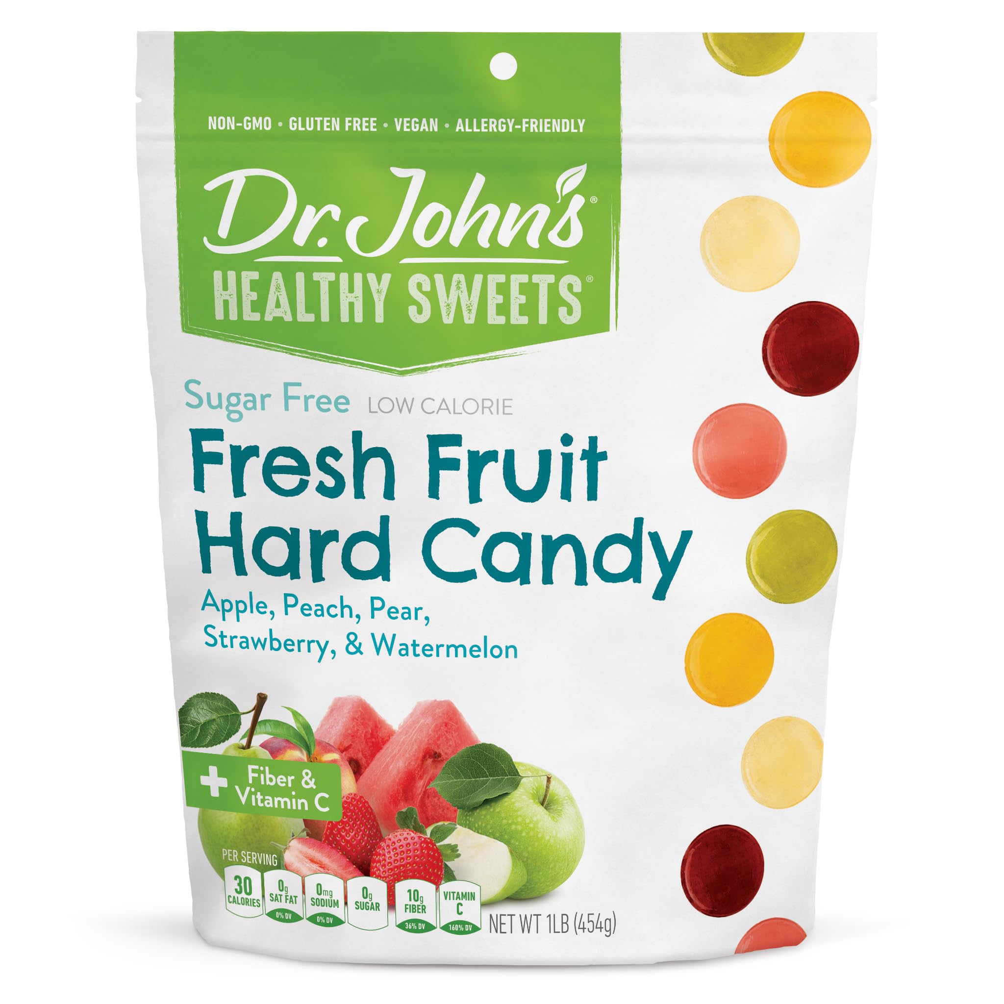 Dr. John’s Sugar Free Candy, Healthy Hard Candy with Zero Sugar, Low Calorie Snacks, Keto Friendly, Vegan, Gluten Free, Fresh Fruit Flavors, 100