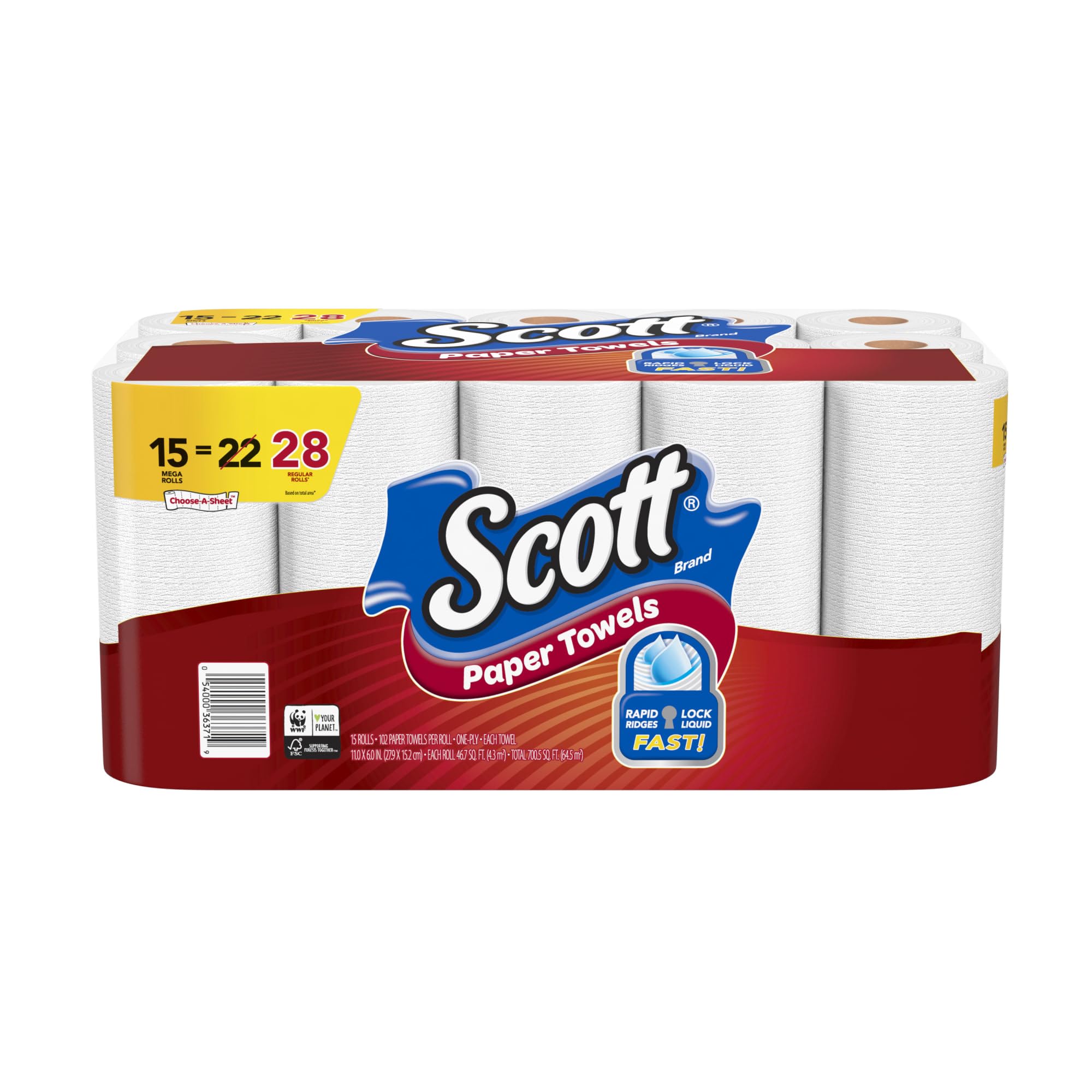 Scott 36371 Choose-A-Sheet Mega Roll Paper Towels, 1-Ply, White, 102 per Roll (Case of 28 Rolls)