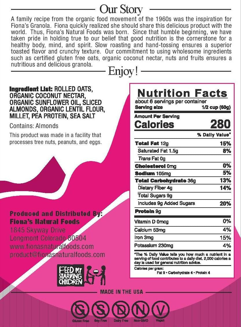 FIONAS Almond Millet Granola, 12 OZ