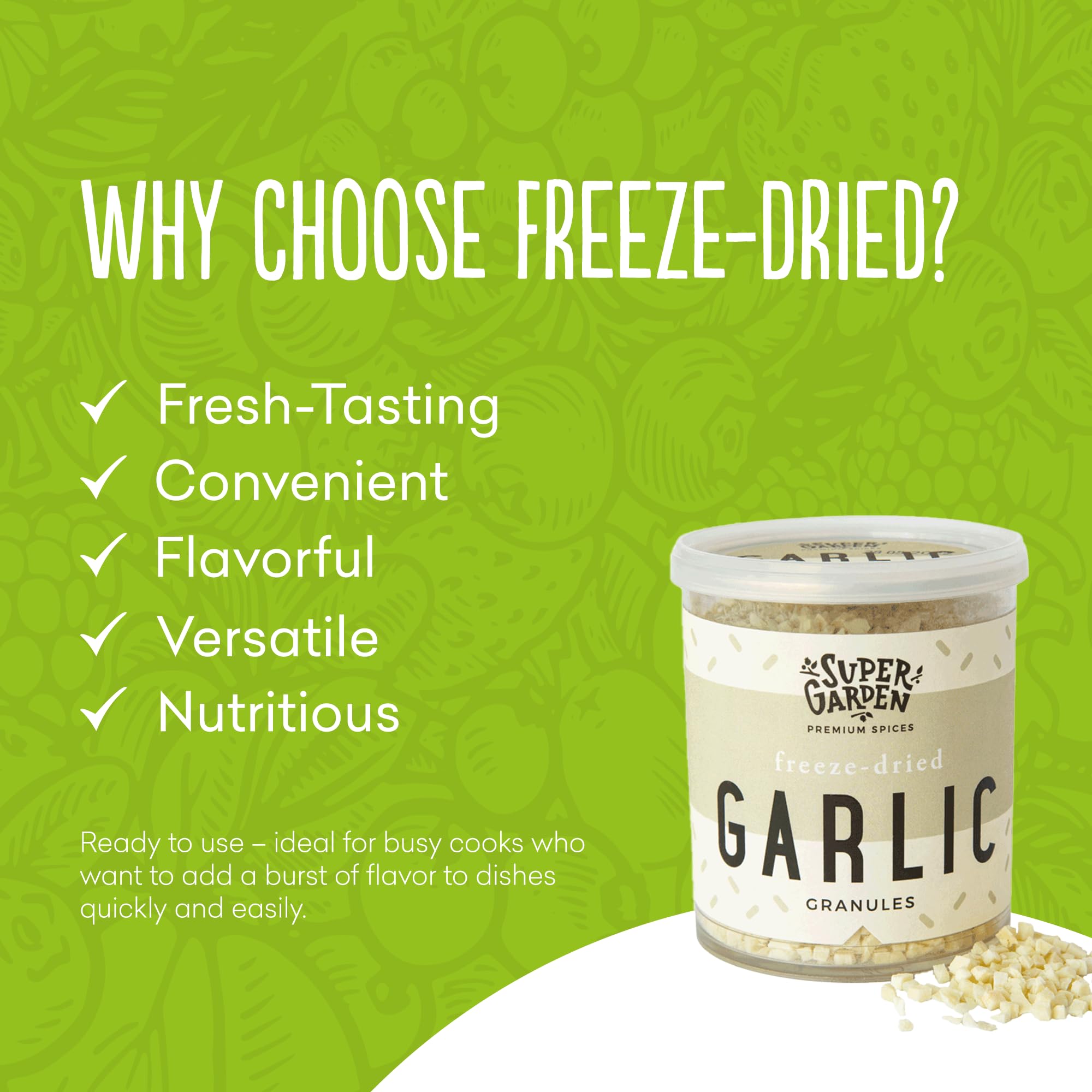 Super Garden Freeze Dried Garlic Granules | 100% Natural, No Artificial Additives or Preservatives | Perfect Granulated Garlic for Cooking, Seasoning