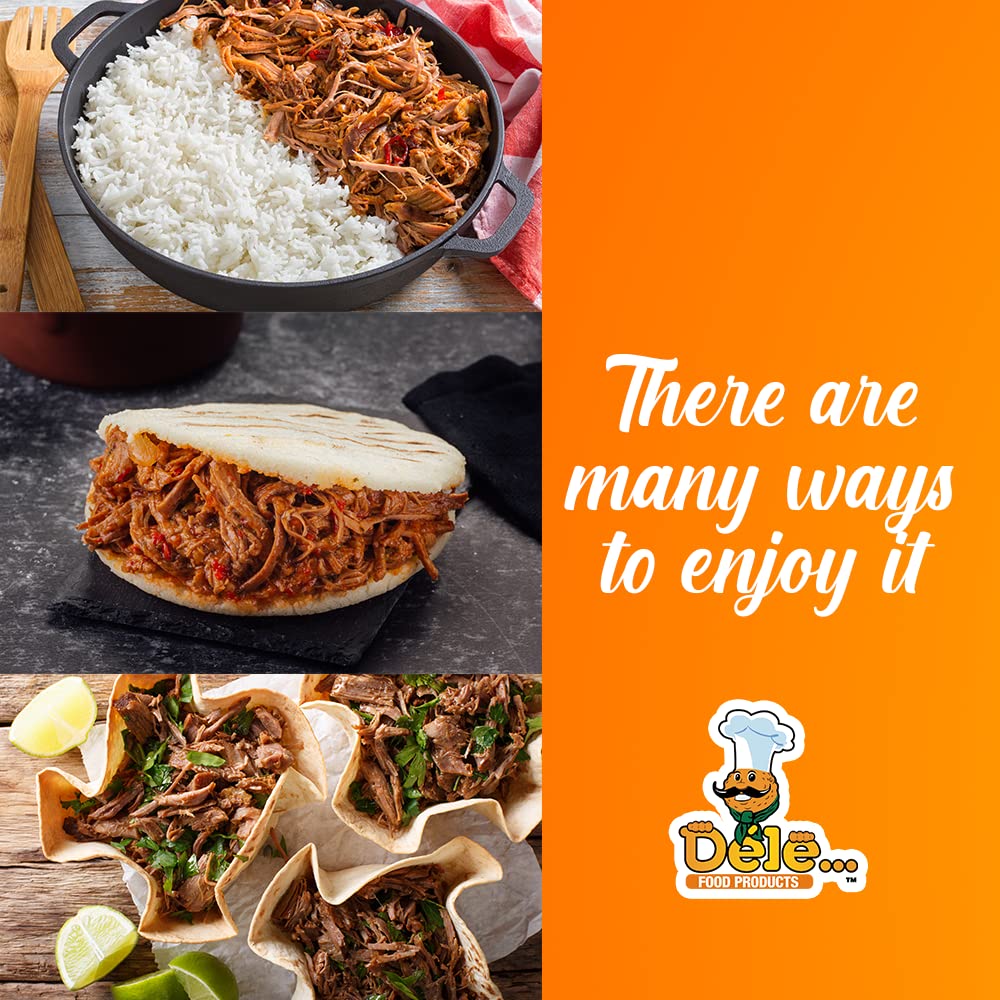 Dele Food Ready to Heat Shredded Beef - Authentic Venezuelan Recipe Made in USA, Fully Cooked Shredded Beef with Sauce, Precooked Meat for Tacos