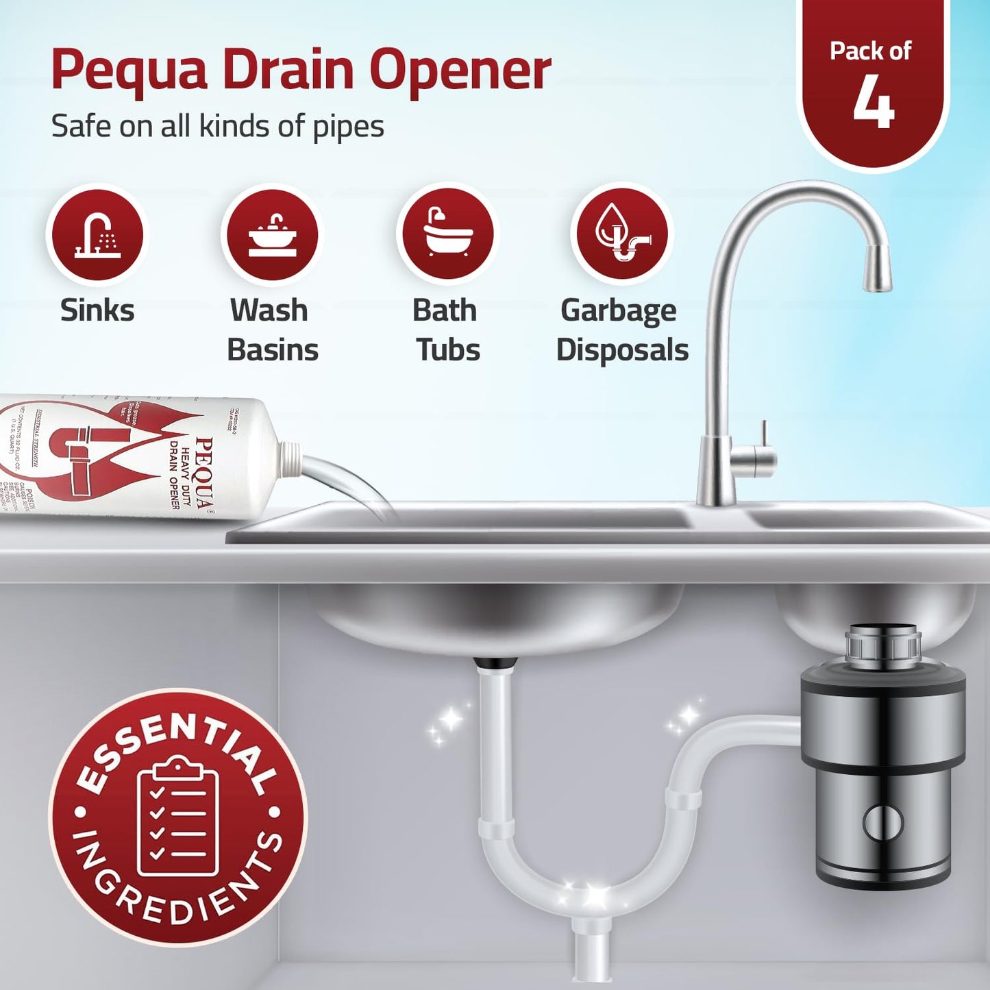 PEQUA INDUSTRIES Pequa Heavy Duty Drain Opener, Non-Acid, Fast-Acting Formula, Industrial strength Drain Cleaner for Sinks, Tubs, Septic Tanks - 32 Oz