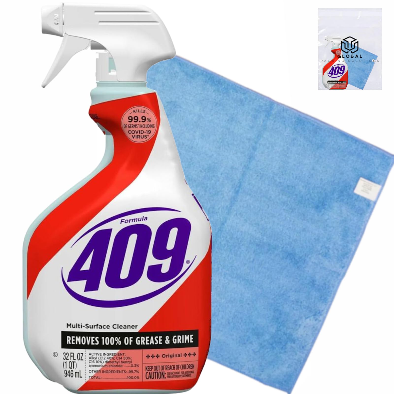 GLOBAL PACKING SOLUTIONS 409 Multi-Surface Antibacterial Cleaner Degreaser Spray 32 oz Kills 99.9% of Germs Including COVID-19 Virus bundled