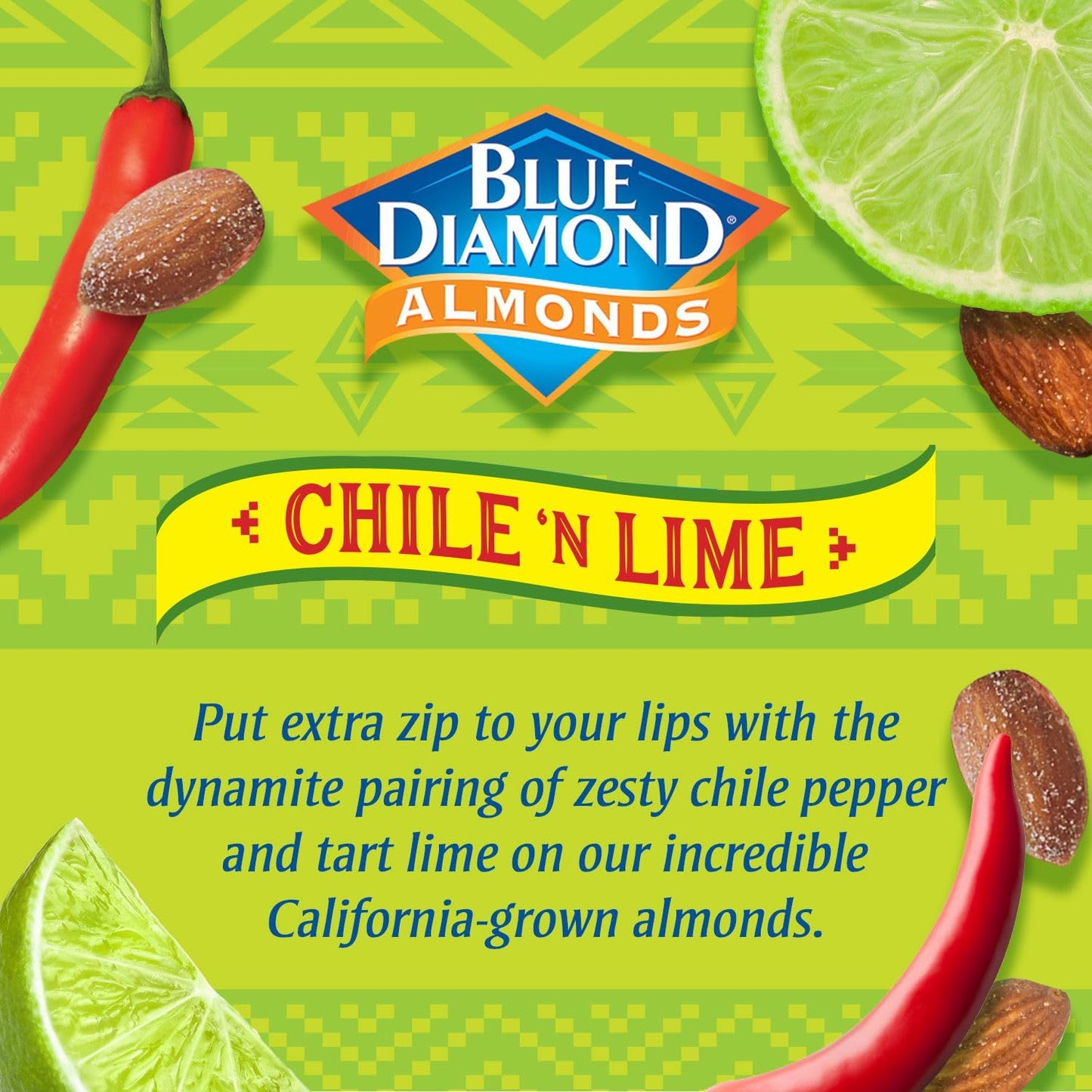Blue Diamond Almond Chile n' Lime Flavored Tangy Snack Nuts, Non-GMO, Kosher, No Gluten Ingredients or Artificial Flavors, Great Size for On-The-Go
