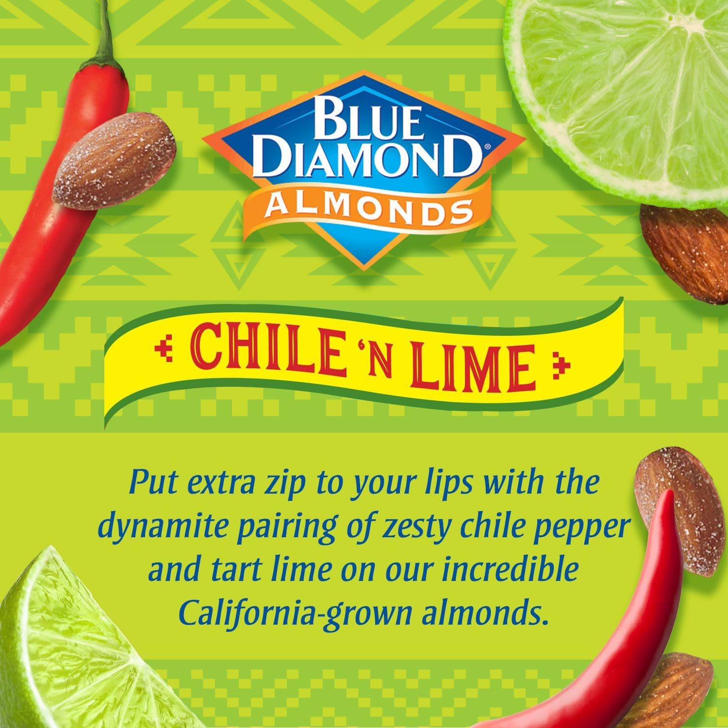 Blue Diamond Almond Chile n' Lime Flavored Tangy Snack Nuts, Non-GMO, Kosher, No Gluten Ingredients or Artificial Flavors, Great Size for On-The-Go