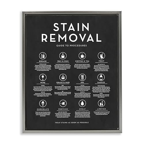 Stupell Industries 'Various Stain Removal Procedures Laundry Diagram Chart ', Floating Frame Canvas Art, Gray, 17 x 21 Inches, Easy to Hang