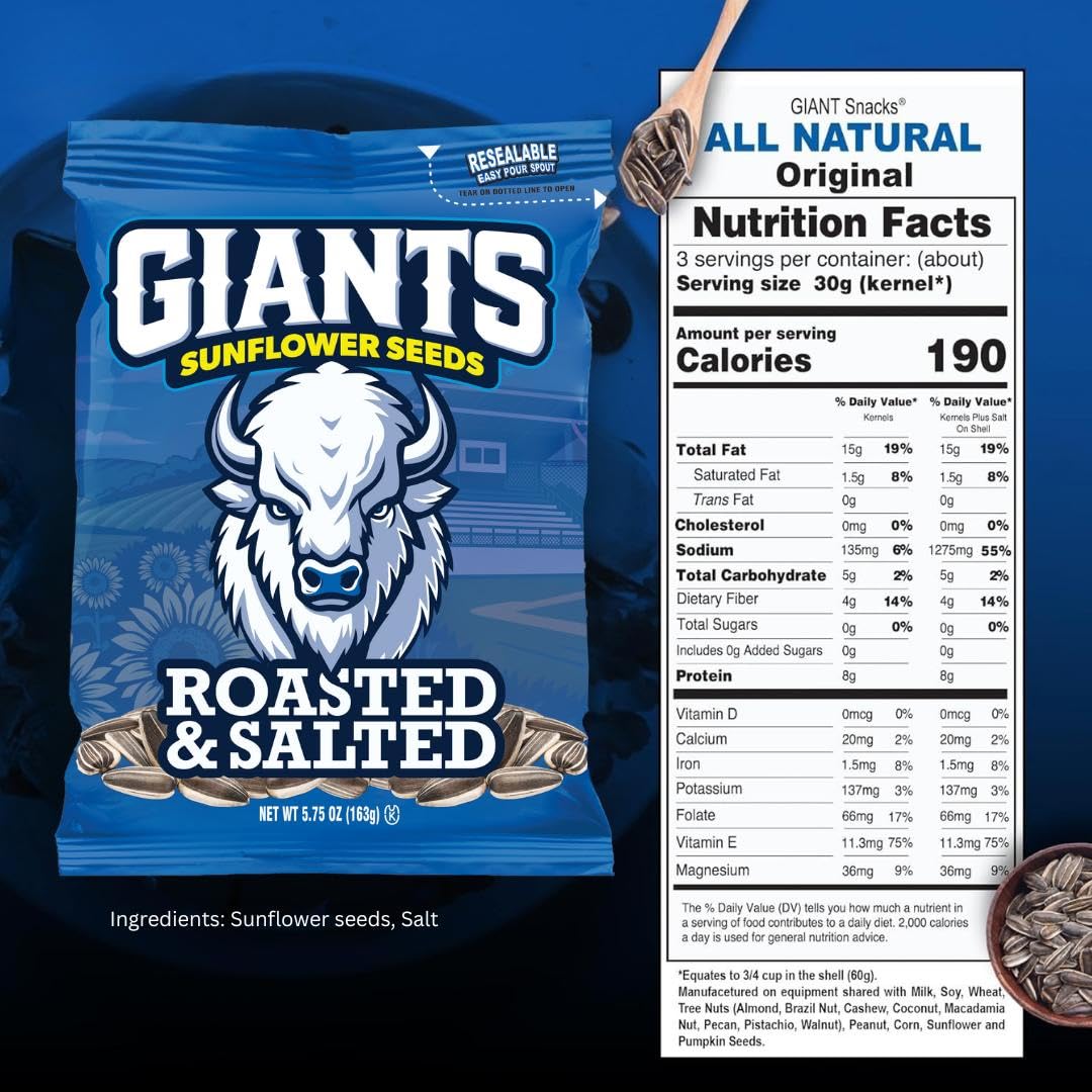 GIANTS Original Sunflower Seeds - Sunflower Seeds to Eat, Sunflower Seeds Bulk, Lightly Salted Sunflower Seeds for Eating, High Protein Snack - 5.75