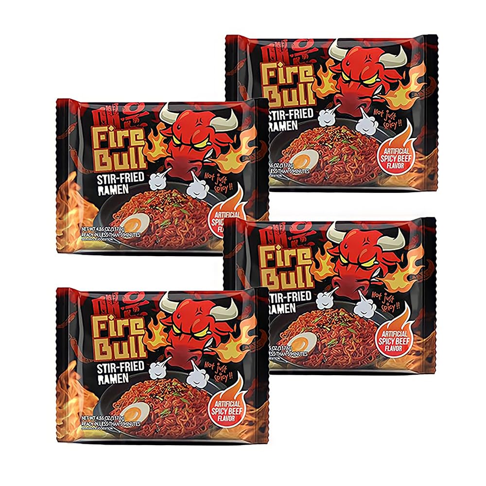 [Fire Bull Ramen] Intense Spicy Stir-Fried Ramen | Authentic Korean Heat Meets Flavorful Delight | Thick, Chewy Noodles | Quick & Easy Meal (4