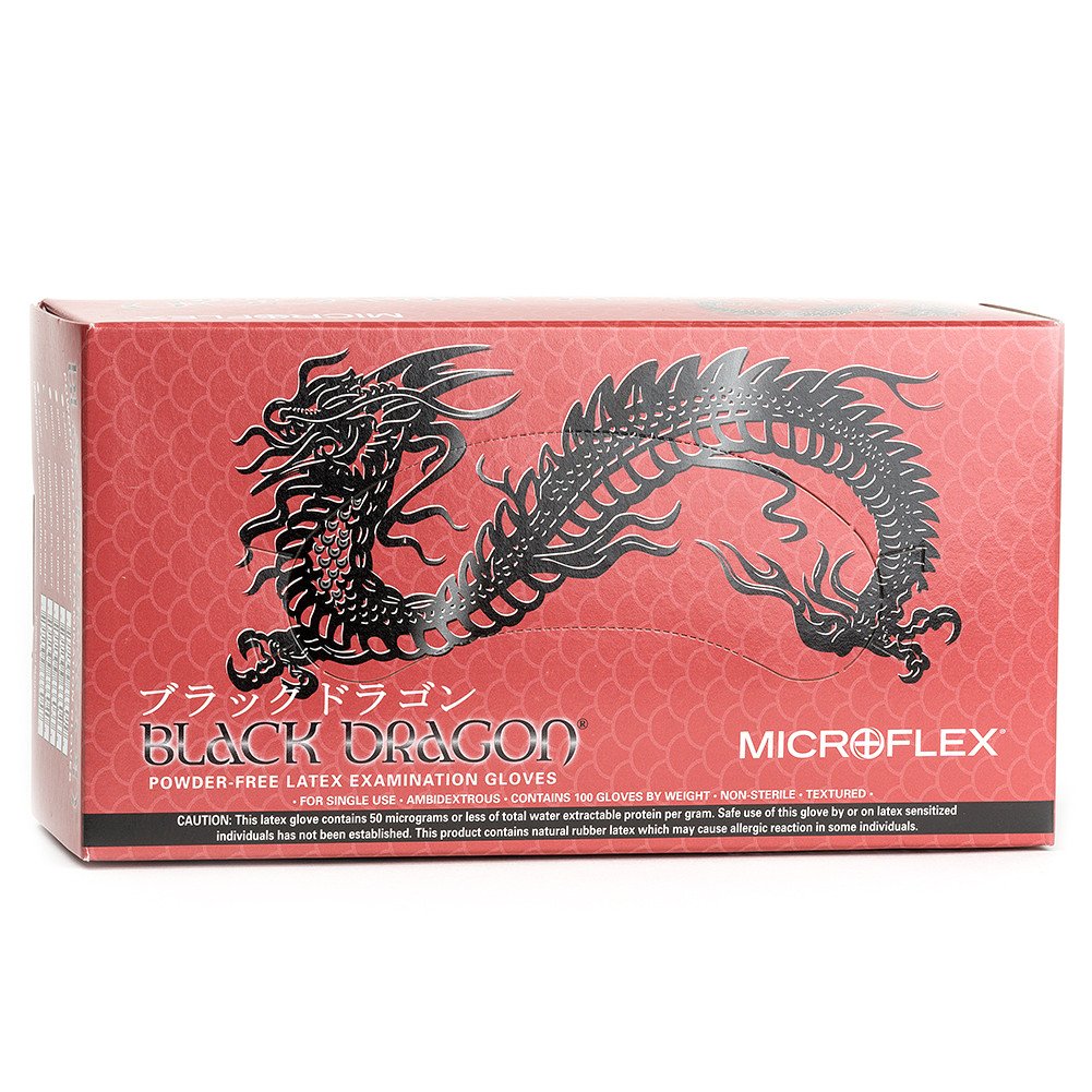 Black Dragon® PF Black Latex Gloves, XL