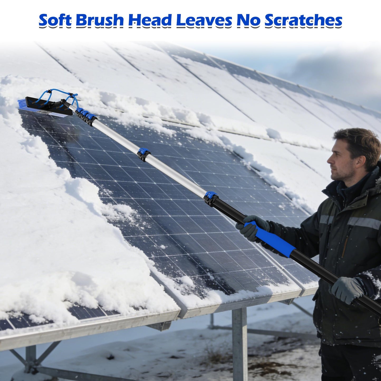TONYINGO 5-20FT Solar Panel Cleaning Brush Kit - Telescopic Pole with Dual Action Flip-Lock & Screw Fixing, Water Flow & Soap Dispenser, Ideal