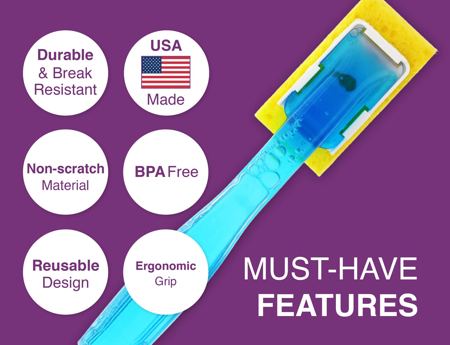 Arrow Dish Sponge w/Soap Dispenser Handle - Fillable Dish Wand for Quick, Convenient Cleaning - Easy to Refill - Built-In Scrubber for Dishes & Pans