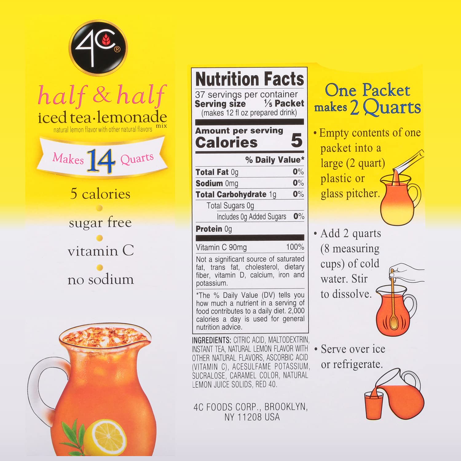 4C Powder Drink Mix, Sugar Free Pitcher Packs, Refreshing Water Flavorings, Makes 2 Quarts Each Packet (Lemonade, 7 Count (Pack of 3))