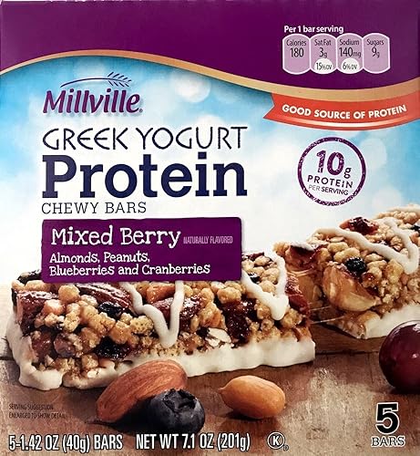 Milleville Greek Yogurt 10g Protein Chewy Bars (Mixed Berry)